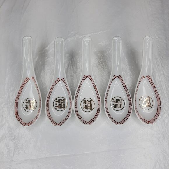 5 Porcelain ASIAN Chinese Soup Tasting Spoons Miso Pho Ramen - Picture 1 of 7